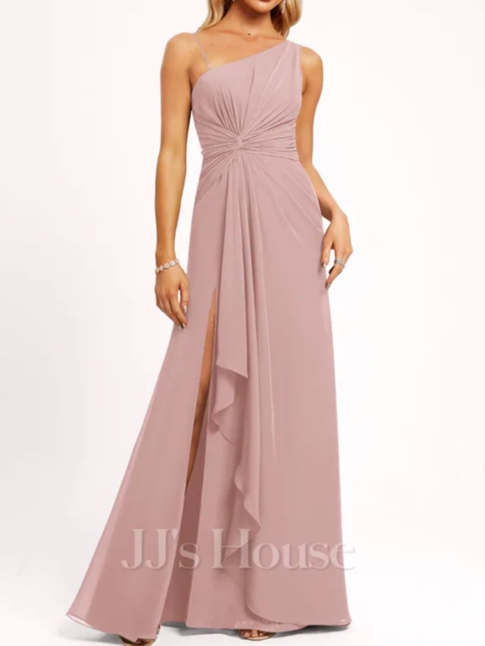 Dusty Rose A-line One Shoulder Chiffon Dress